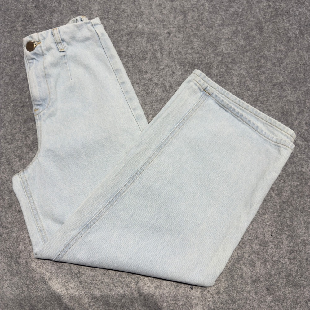 Zara High Waisted Wide Leg Jeans Light Wash Denim Gold Button Womens Size 2 - Picture 13 of 14